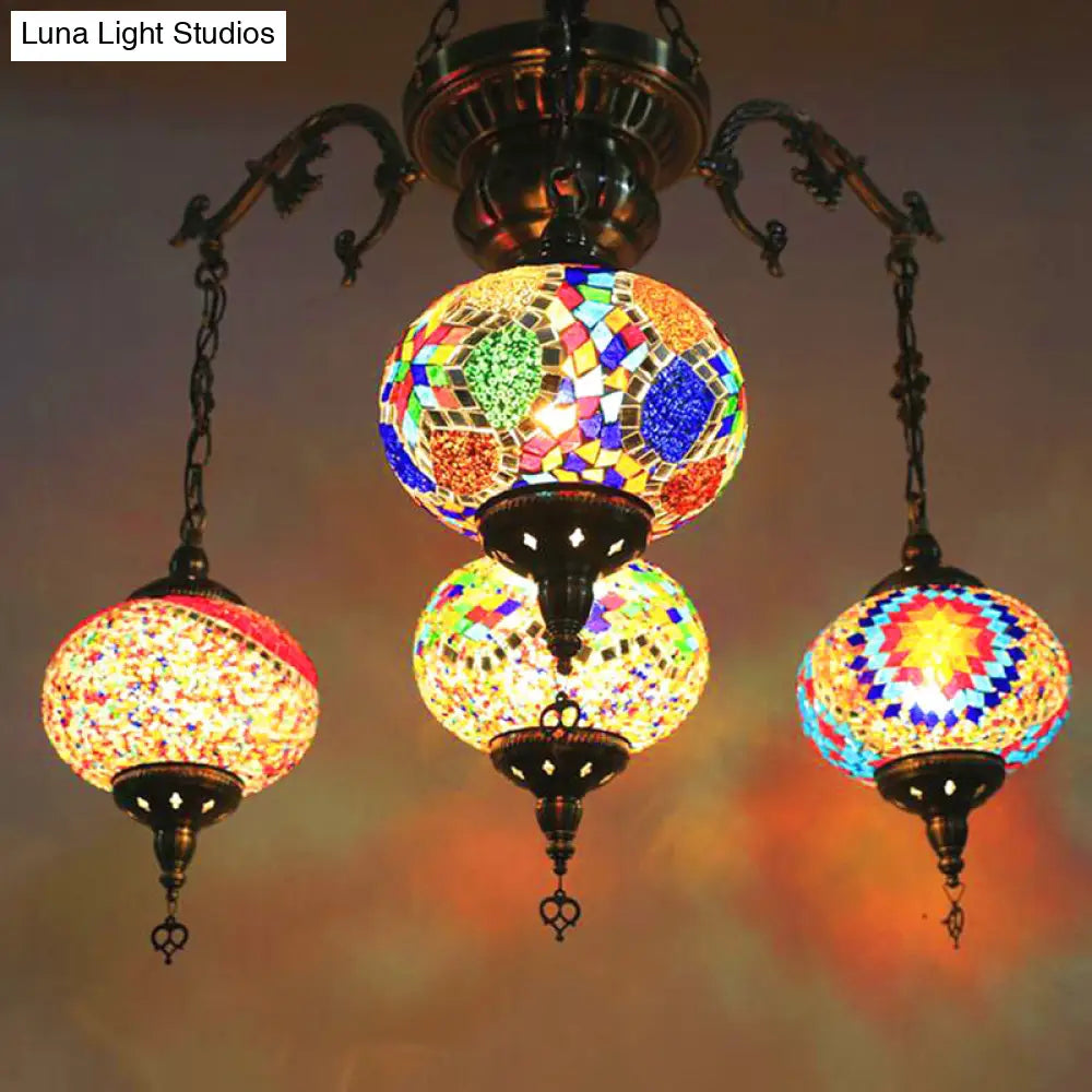 Vintage Hand Cut Glass Pendant Chandelier - Bronze Finish 4/6 Heads Oval Ceiling Light