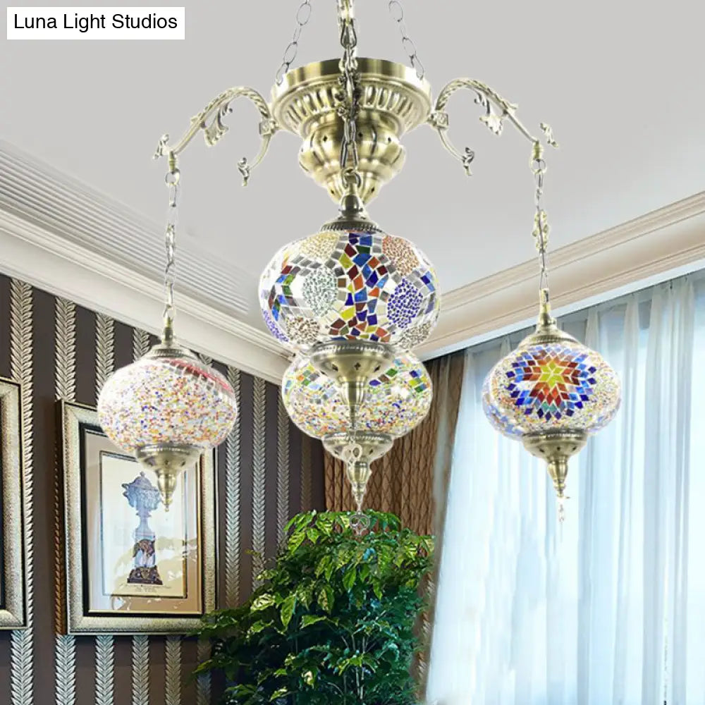 Vintage Hand Cut Glass Pendant Chandelier - Bronze Finish 4/6 Heads Oval Ceiling Light