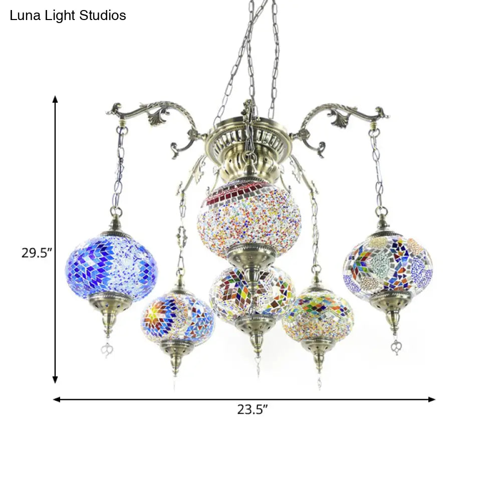 Vintage Hand Cut Glass Pendant Chandelier - Bronze Finish 4/6 Heads Oval Ceiling Light