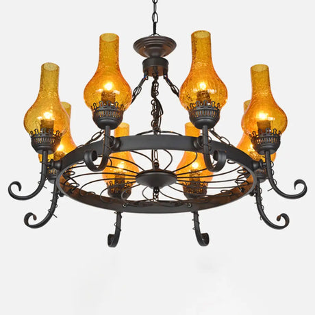 Vintage Handblown Glass Chandelier Pendant Light – Shaded Restaurant Hanging In Black 8 / A