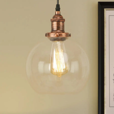Vintage Hanging Ceiling Light With Brass/Copper/Rust Finish Clear Glass Globe Pendant For Dining