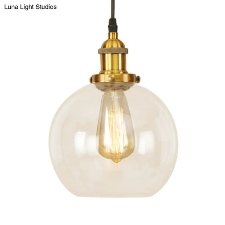 Vintage Hanging Ceiling Light With Brass/Copper/Rust Finish Clear Glass Globe Pendant For Dining