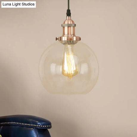 Vintage Hanging Ceiling Light With Brass/Copper/Rust Finish Clear Glass Globe Pendant For Dining