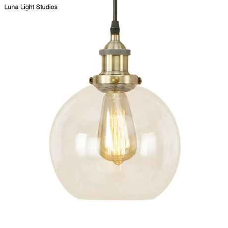 Vintage Hanging Ceiling Light With Brass/Copper/Rust Finish Clear Glass Globe Pendant For Dining