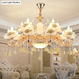 Vintage Imitation Jade Gold Chandelier Pendant Light With Crystal Accent