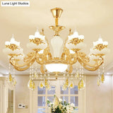 Vintage Imitation Jade Gold Chandelier Pendant Light With Crystal Accent
