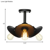 Vintage Indoor Ceiling Light - Black Flush Mount With Metallic Cone/Saucer Shade
