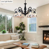 Vintage Indoor Lighting: Multi Light Cone Chandelier With Rhombus/Leaf Pattern Beige Glass For