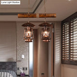Vintage Industrial 2-Light Island Pendant In Red Brown - Kerosene Metallic Chandelier Lighting