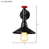 Vintage Industrial Black Conic Shade Wall Mount Light With Plumbing Pipe - Dining Room Lighting