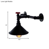 Vintage Industrial Black Conic Shade Wall Mount Light With Plumbing Pipe - Dining Room Lighting