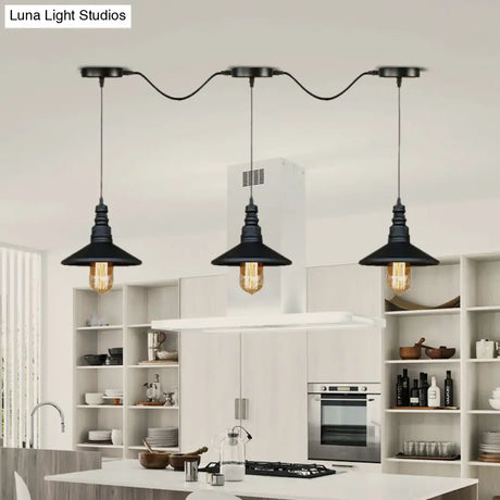 Vintage Industrial Black Iron Saucer Pendant Ceiling Light With 3/5 Bulbs And Wire Connection