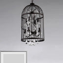 Vintage Industrial Black Metal Pendant Light With Crystal Deco - Multi Birdcage Hanging Design