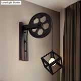 Vintage Industrial Black Wall Sconce Light With Wrought Iron Cage - Farmhouse Lighting