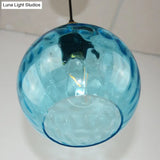 Vintage Industrial Blue Pendant Lamp With Spherical Ripple Glass - Ideal For Living Room