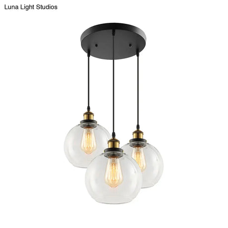 Vintage Industrial Brass Orb Pendant Light With Clear Glass Shade - 3/4-Light Multi Hanging Fixture