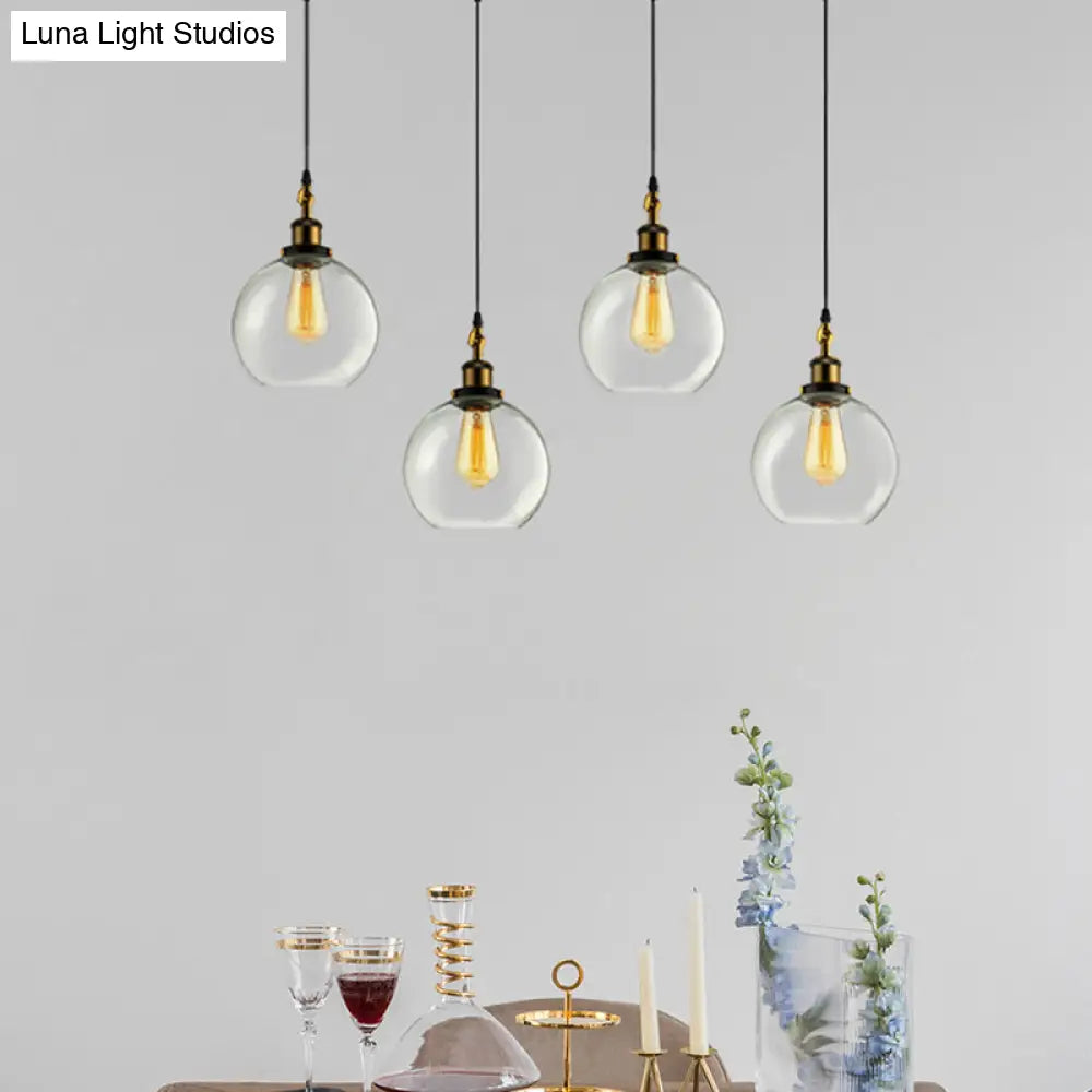 Vintage Industrial Brass Orb Pendant Light With Clear Glass Shade - 3/4-Light Multi Hanging Fixture