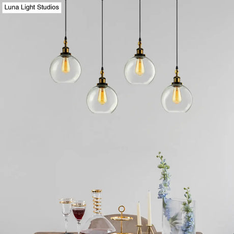 Vintage Industrial Brass Orb Pendant Light With Clear Glass Shade - 3/4-Light Multi Hanging Fixture