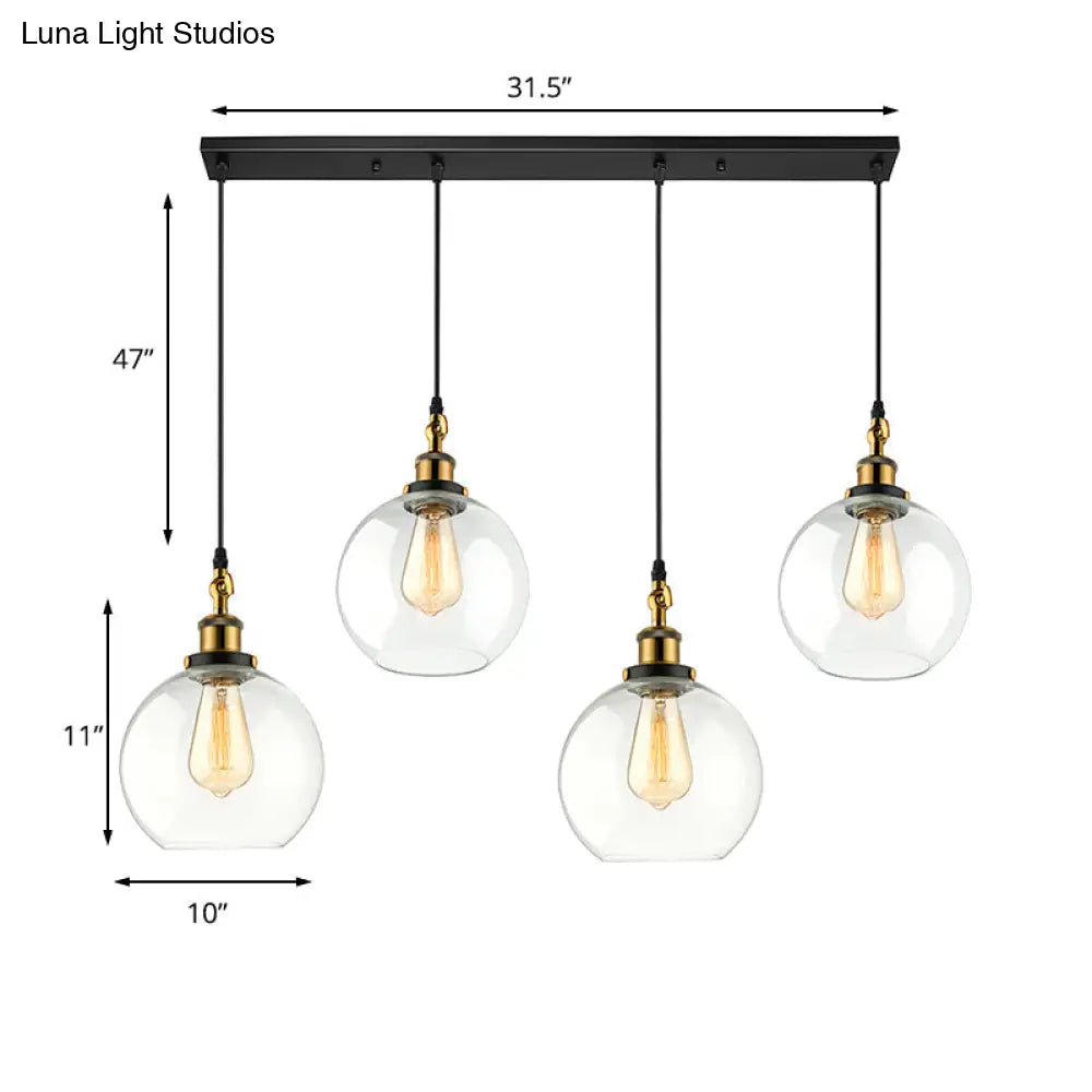 Vintage Industrial Brass Orb Pendant Light With Clear Glass Shade - 3/4-Light Multi Hanging Fixture