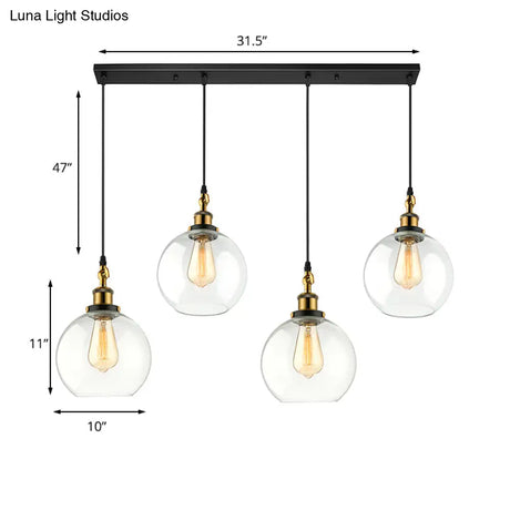 Vintage Industrial Brass Orb Pendant Light With Clear Glass Shade - 3/4-Light Multi Hanging Fixture