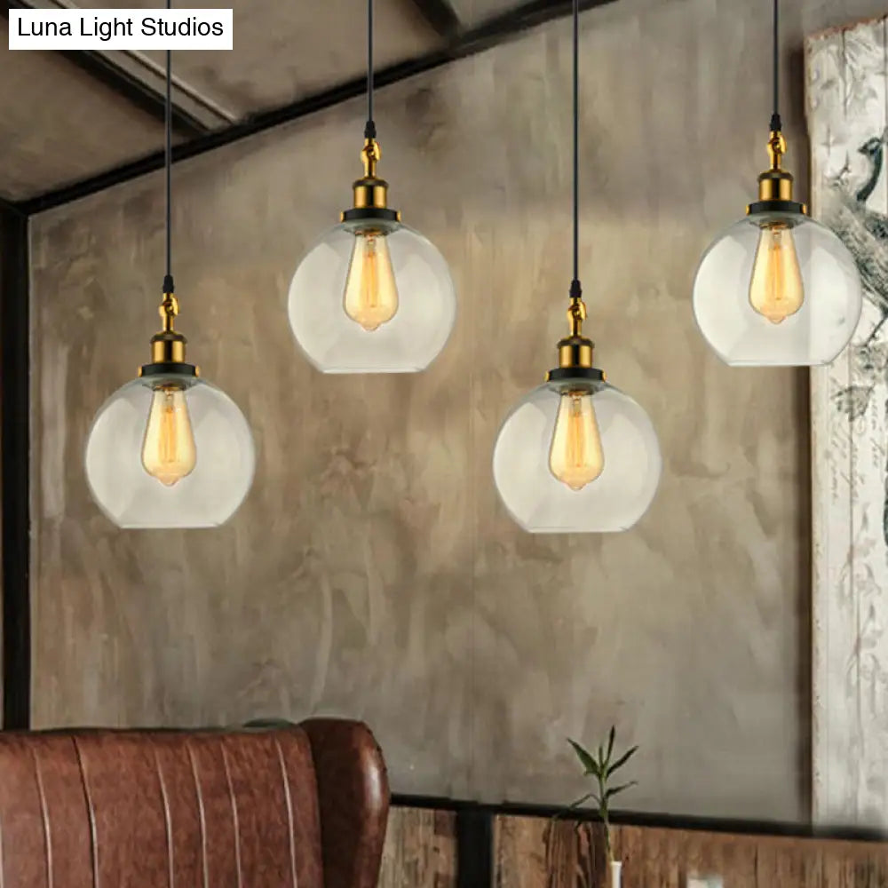 Vintage Industrial Brass Orb Pendant Light With Clear Glass Shade - 3/4-Light Multi Hanging Fixture