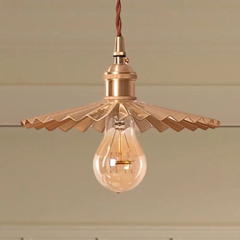Vintage Industrial Brass Pendant Light - Scalloped Hanging Lamp For Dining Table