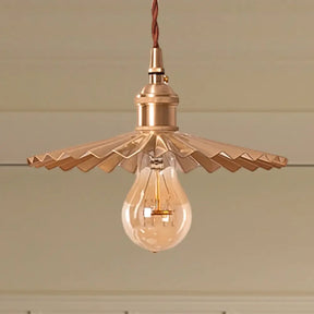 Vintage Industrial Brass Pendant Light - Scalloped Hanging Lamp For Dining Table