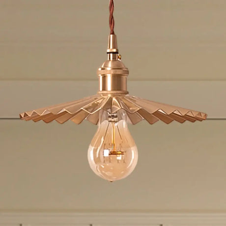 Vintage Industrial Brass Pendant Light - Scalloped Hanging Lamp For Dining Table