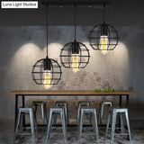 Vintage Industrial Caged Pendant Lighting - 3-Head Metallic Ceiling Light Black