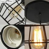 Vintage Industrial Caged Pendant Lighting - 3-Head Metallic Ceiling Light Black