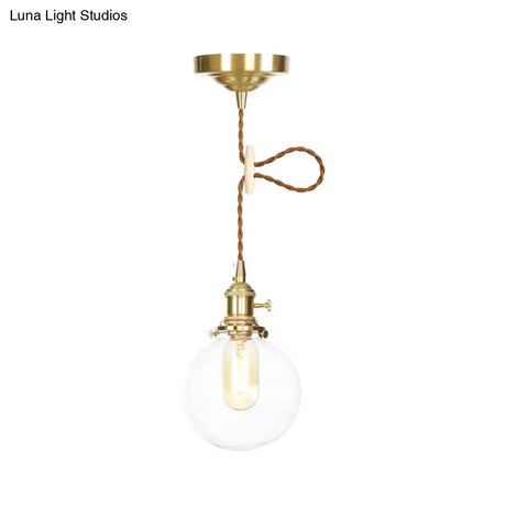 Vintage Industrial Clear Glass Orb Pendant Light With Adjustable Cord