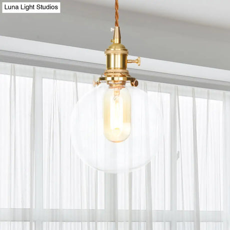 Vintage Industrial Clear Glass Orb Pendant Light With Adjustable Cord