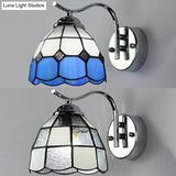 Vintage Industrial Gooseneck Wall Sconce With Stained Glass Clear/Blue Lighting