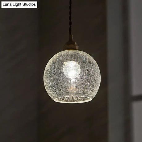 Vintage Industrial Hanging Lamp With Crackled Glass - 1-Light Spherical Pendant For Living Room