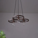 Vintage Industrial Hanging Light With Wheel Design And Multiple Heads - Black/Rust Metal Ceiling