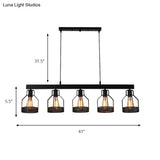 Vintage Industrial Island Light - Wire Guard Metal With 5 Lights Black