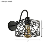 Vintage Industrial Metal Cage Wall Sconce - Square/Diamond Design Black Finish