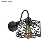 Vintage Industrial Metal Cage Wall Sconce - Square/Diamond Design Black Finish
