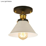 Vintage Industrial Metal Ceiling Light Fixture - Semi-Flush Mount Conic Shade White/Brass