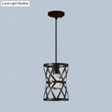 Vintage Industrial Metal Pendant Light With Stylish Black Cage Shade - Dining Room Hanging Lamp
