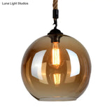 Vintage Industrial Mini Pendant Light With Amber Glass Globe Shade And Adjustable 39 Inch Hanging