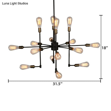 Vintage Industrial Multi-Light Chandelier - Iron Exposed Pendant Lighting For Dining Room Black