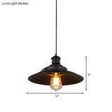 Vintage Industrial Restaurant-Style Black Metal Saucer Hanging Lamp With 1 Head
