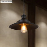 Vintage Industrial Restaurant-Style Black Metal Saucer Hanging Lamp With 1 Head