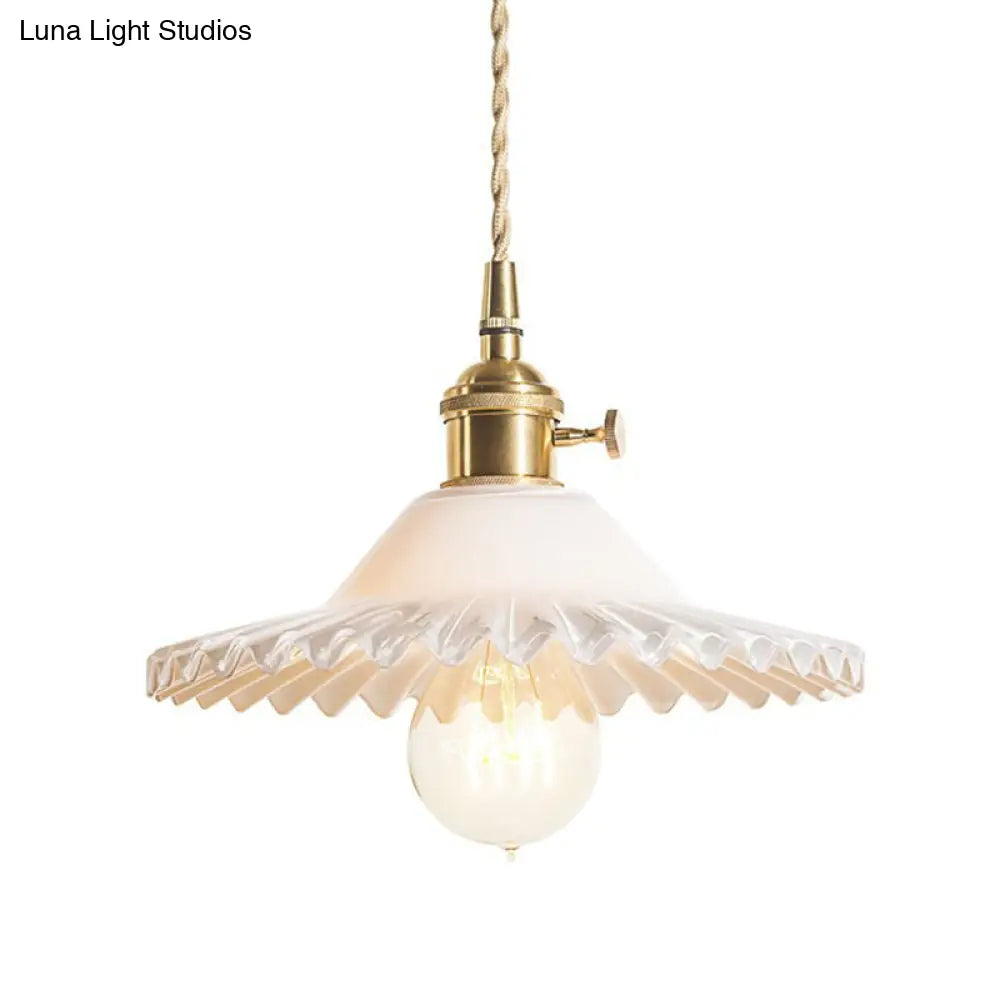 Vintage Industrial Scalloped Glass Pendant Light For Living Room
