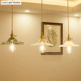 Vintage Industrial Scalloped Glass Pendant Light For Living Room