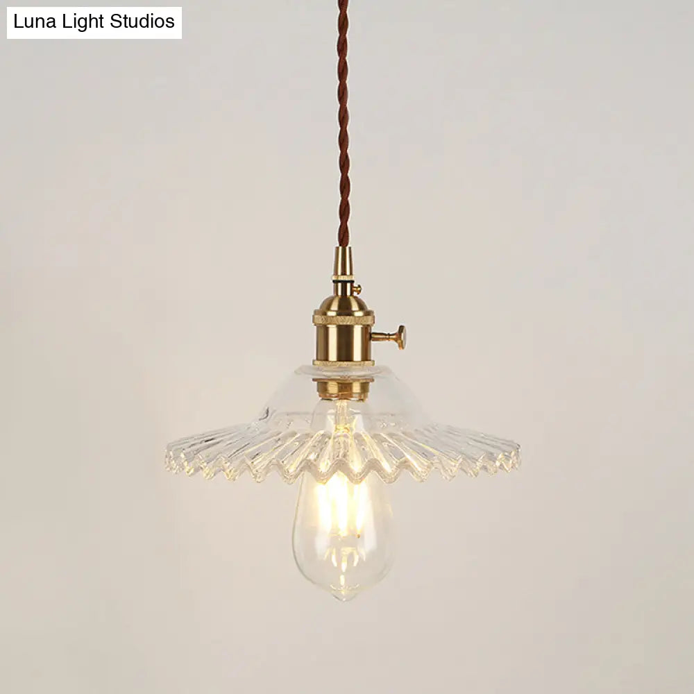 Vintage Industrial Scalloped Glass Pendant Light For Living Room