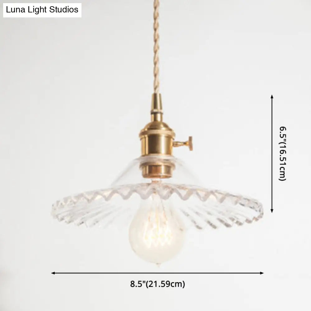 Vintage Industrial Scalloped Glass Pendant Light For Living Room