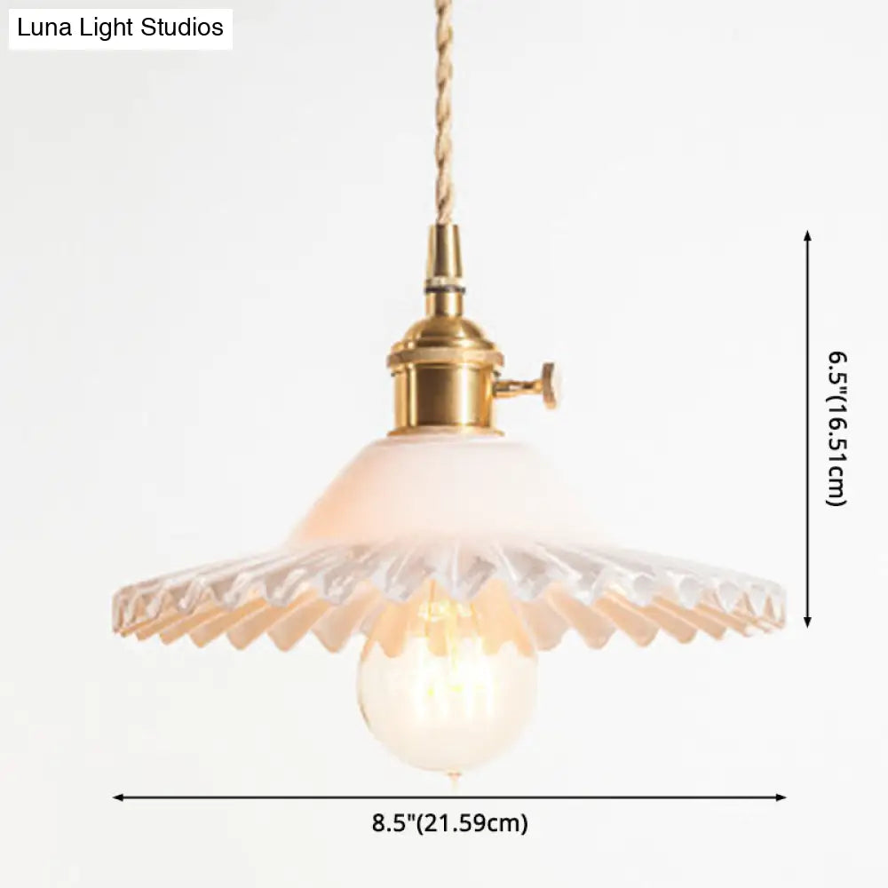 Vintage Industrial Scalloped Glass Pendant Light For Living Room