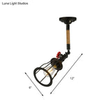 Vintage Industrial Semi Flush Mount Ceiling Light With Rotatable Cage Metal Design And Rope Accent